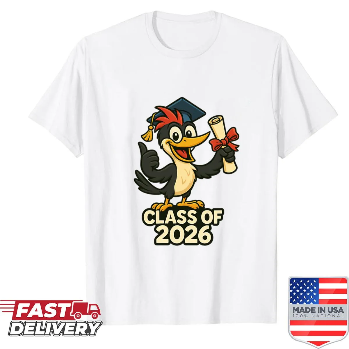 Cartoon woodpecker graduation shirt for Class of 2026