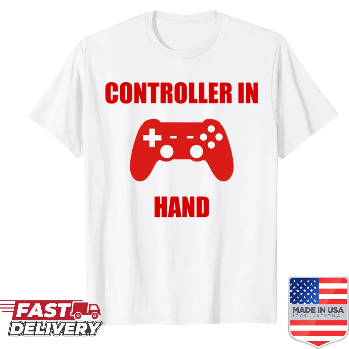 Playful T-shirt featuring a game controller graphic and phrase