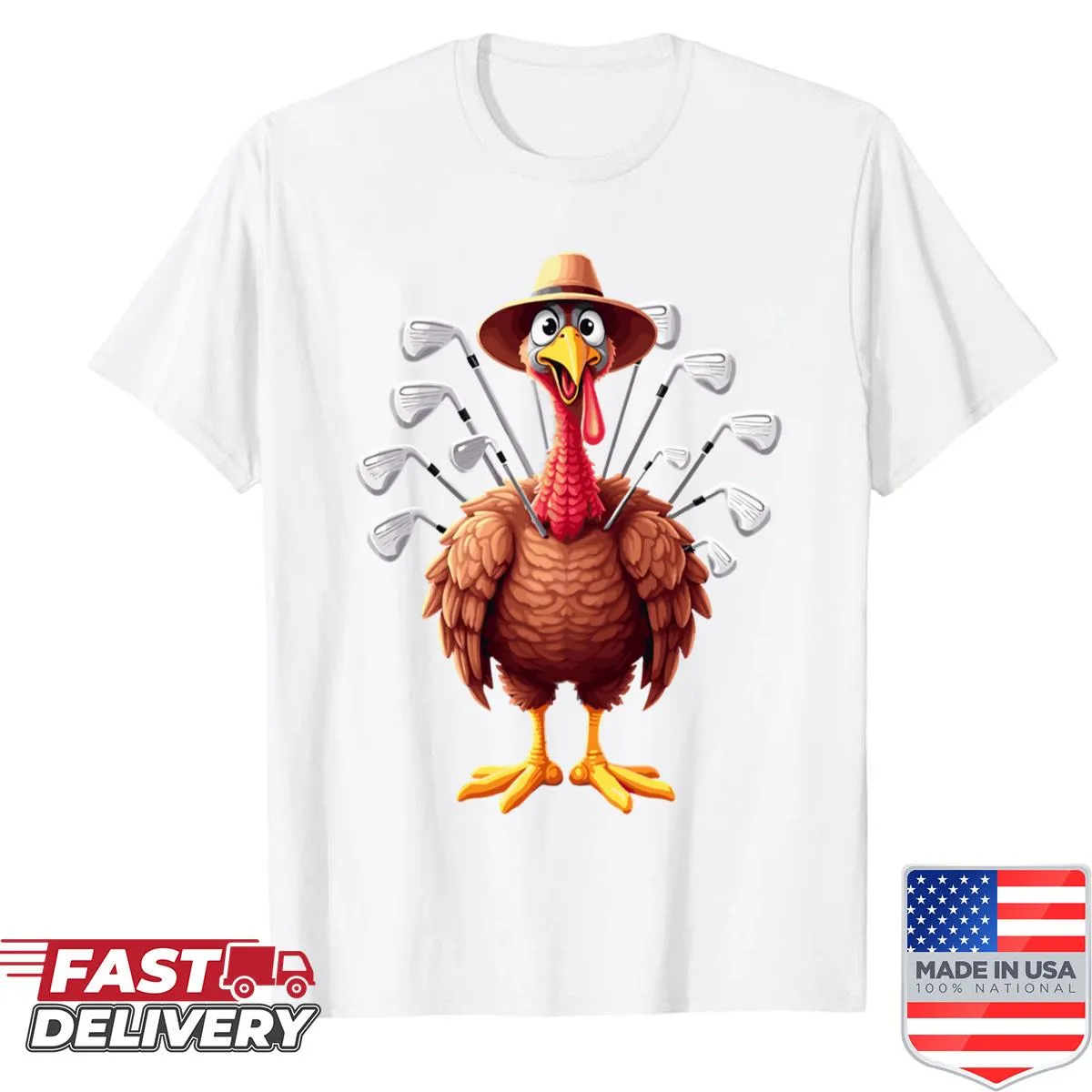 Turkey playing golf graphic on a Thanksgiving shirt