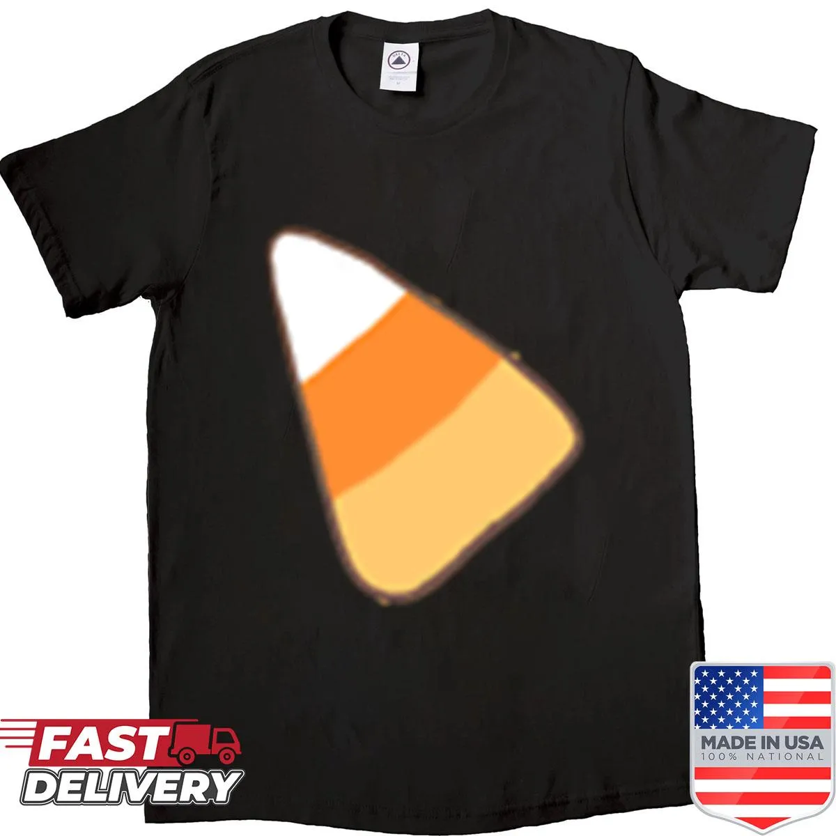 Cartoon goat in a pumpkin costume graphic on T-shirt.