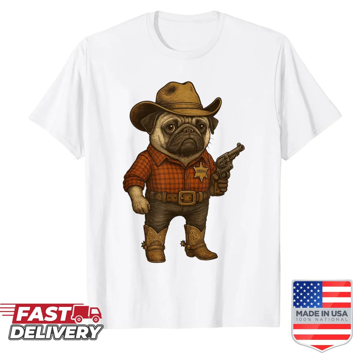 Funny shirt with a cowboy pug in a western outfit