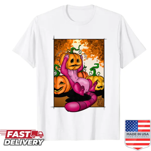 Illustration of Crekko with a pumpkin on a t-shirt