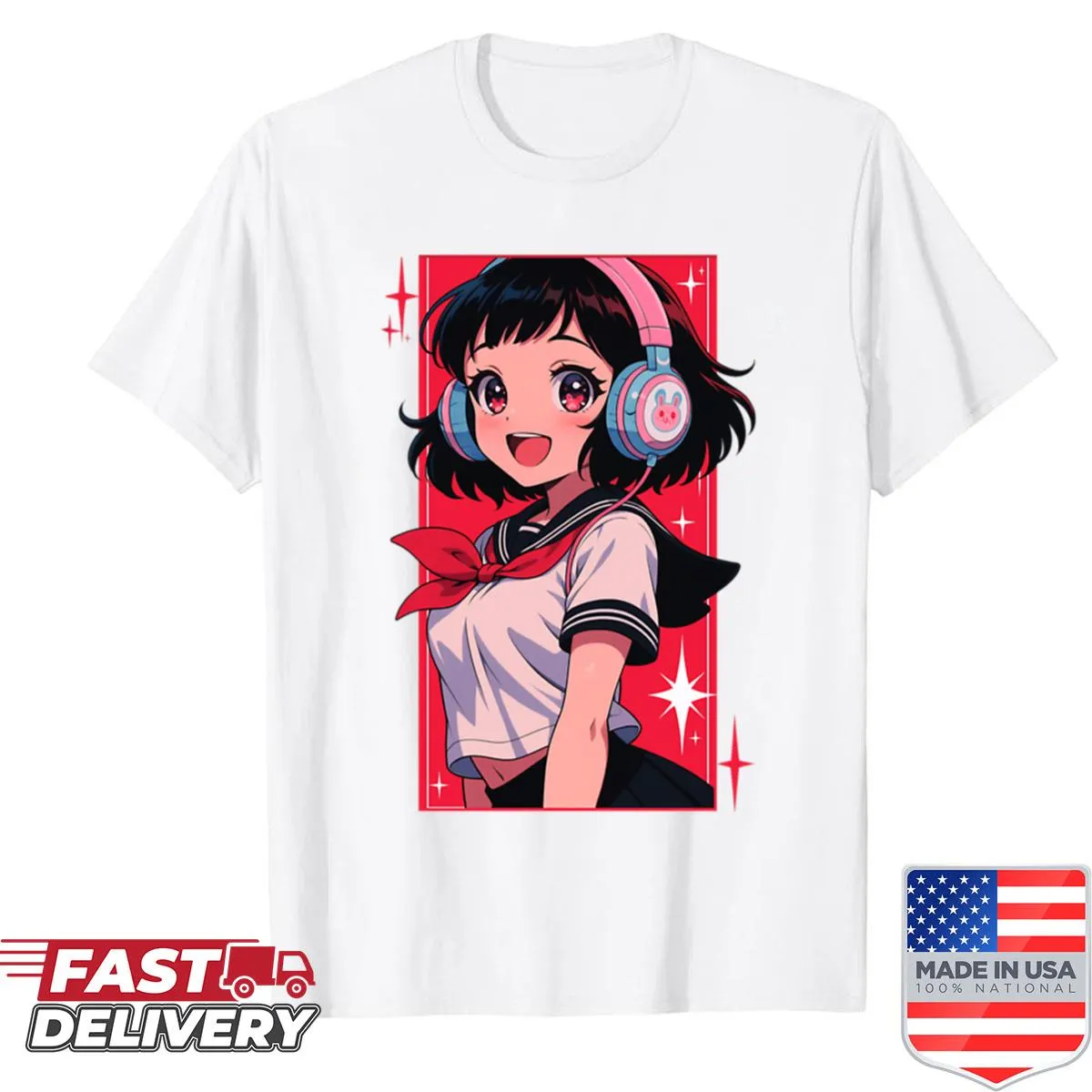 Cute anime girl shirt design for young music lovers