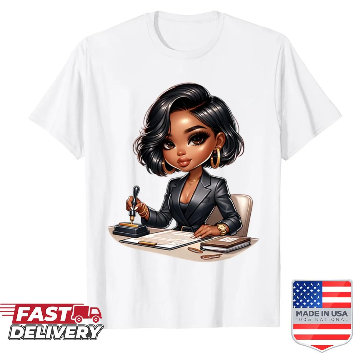 Adorable cartoon shirt of a black girl with braids