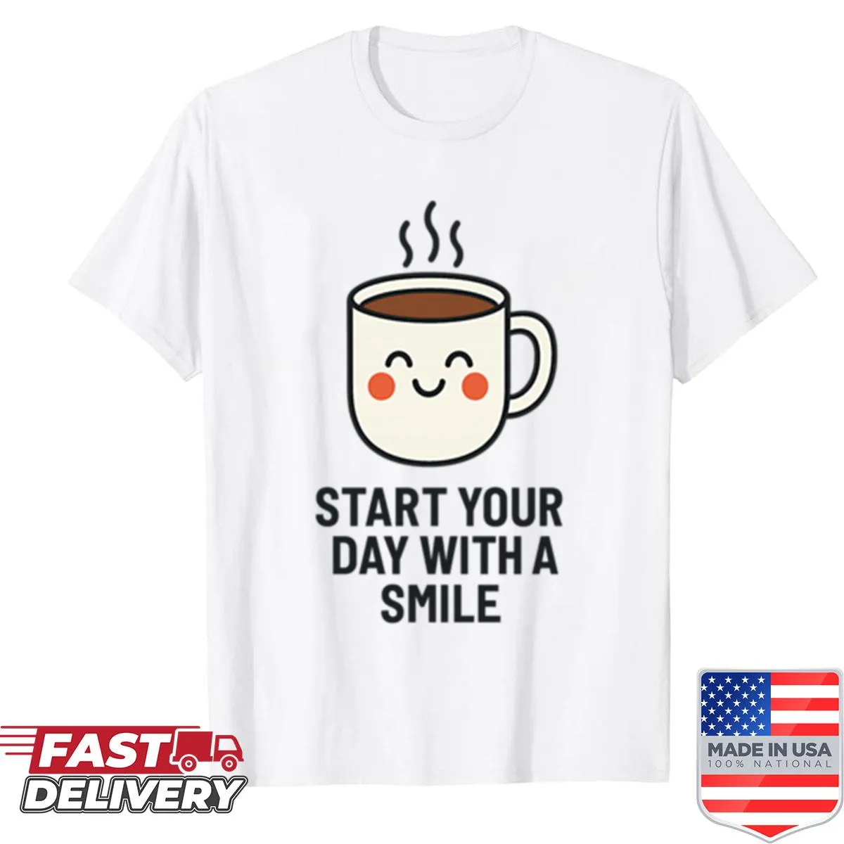 Oversized shirt with a cute coffee graphic and motivational text
