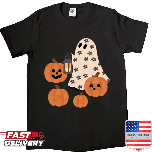 Cute Halloween shirt featuring a seamless pattern of ghosts and pumpkins