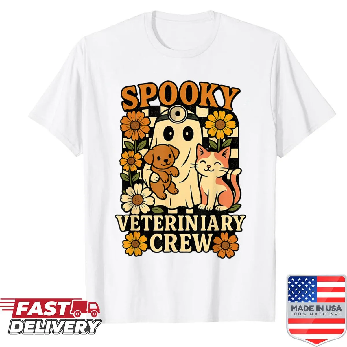 Cute spooky design for veterinary lovers featuring animals and vet tools