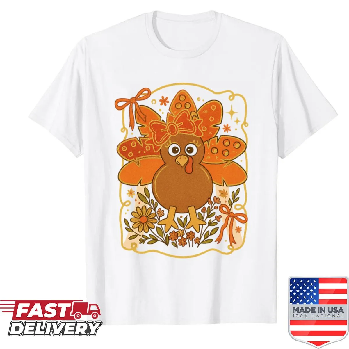 Illustration of a cute Thanksgiving turkey on a shirt