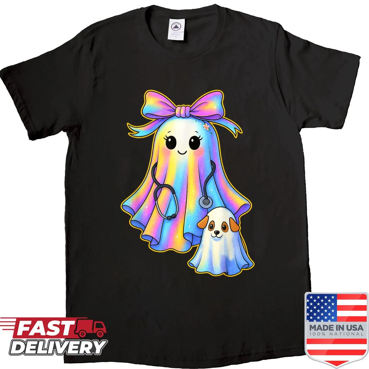 Veterinarian ghost with coquette bow graphic