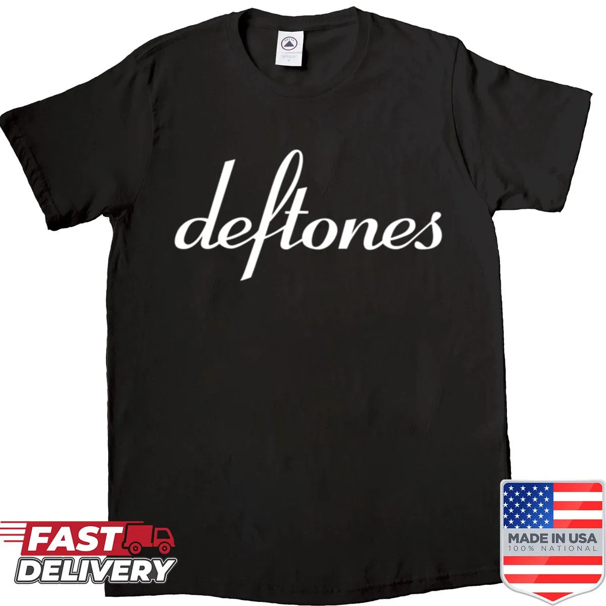 Typographic Def Tones shirt for music fans with bold lettering.