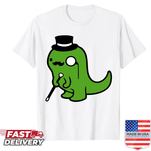 Cartoon dinosaur in monocle and top hat design