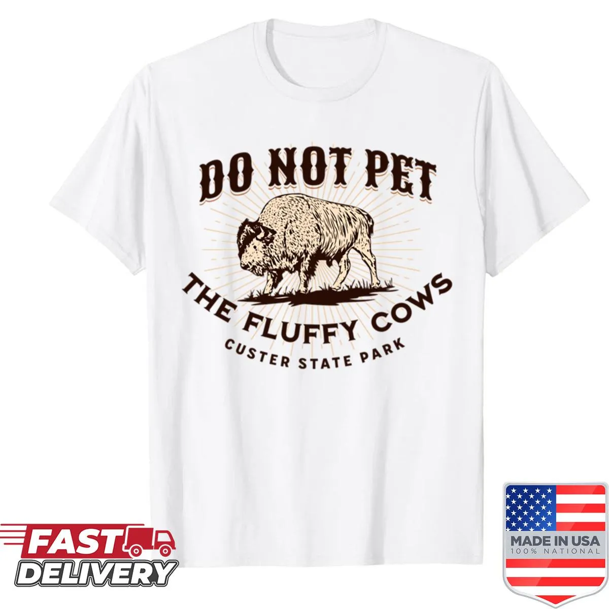 Cartoon shirt with fluffy cows and 'Do Not Pet' text