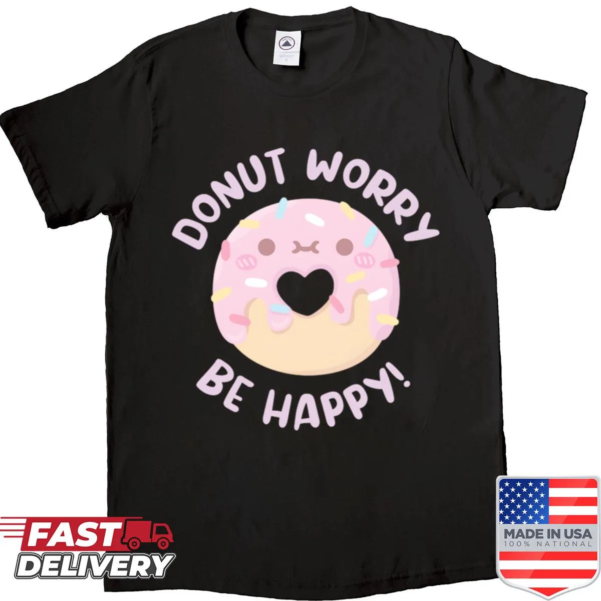 Oversized T-shirt featuring a kawaii donut with a cheerful saying