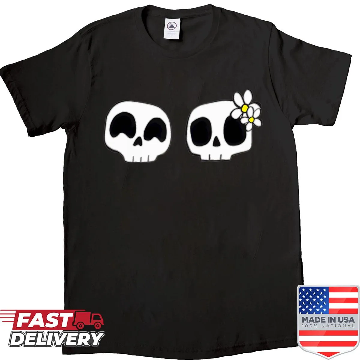 Illustrative shirt with duo skulls and flowers design