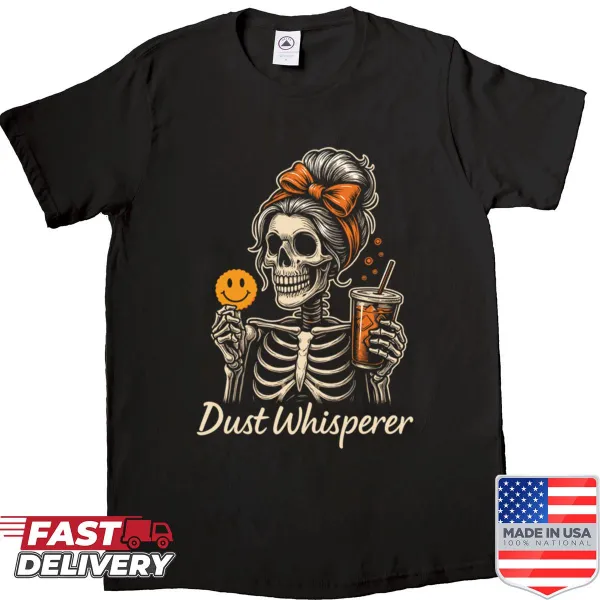 Whimsical cleaning shirt with 'Dust Whisperer' text