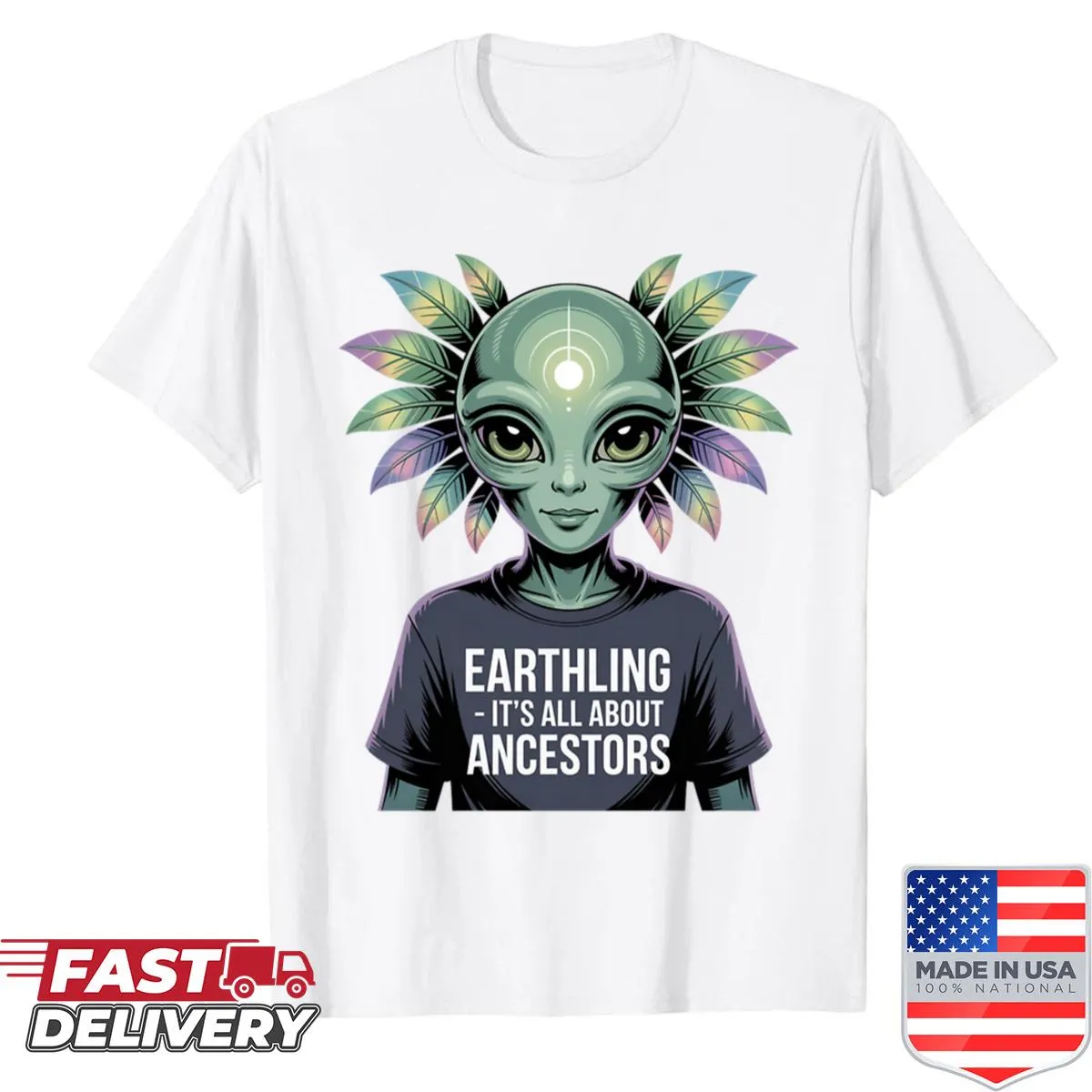 Mystical alien design shirt inspired by cosmic themes