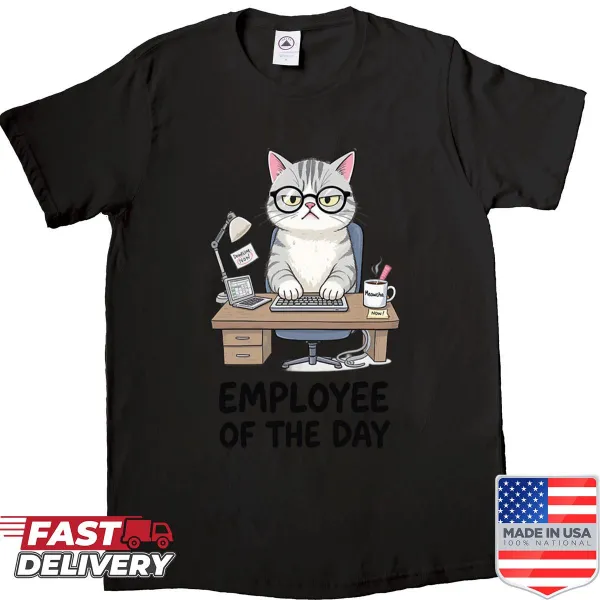 Humorous Employee Of The Day shirt in playful typography