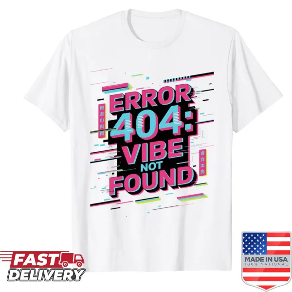 Playful shirt with a humorous tech error graphic and glitch design