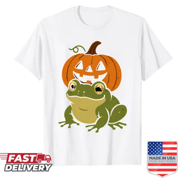 Frog in pumpkin hat Halloween T-shirt