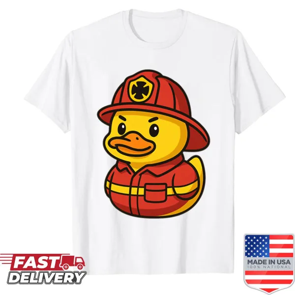 Funny kids shirt with a duck in firefighter gear