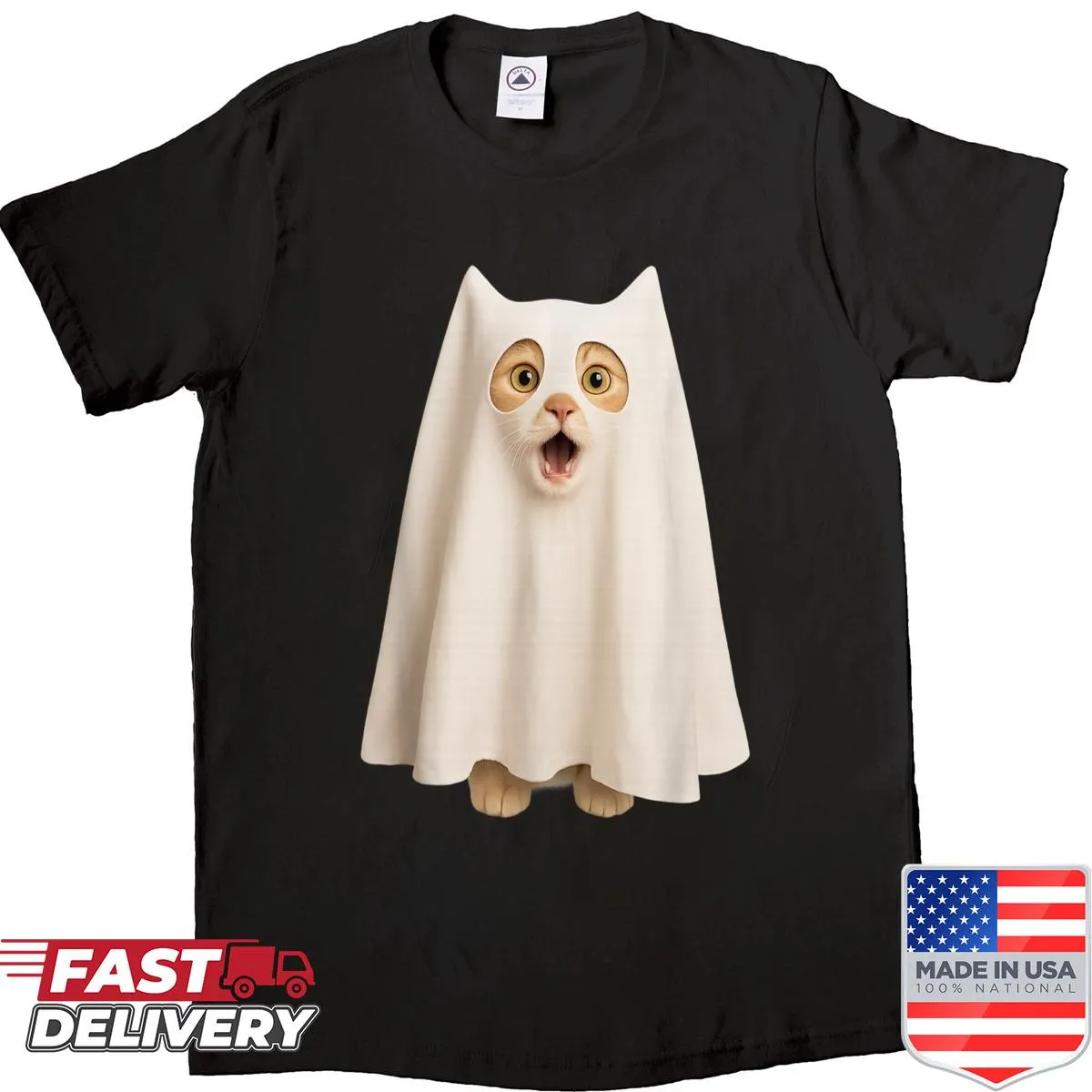 Funny Halloween Ghost Cat shirt featuring a playful cartoon design