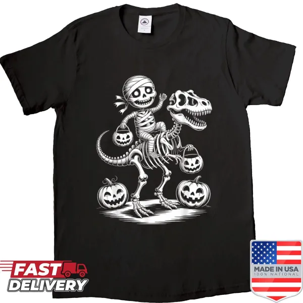 Humorous Halloween shirt featuring a skeleton graphic