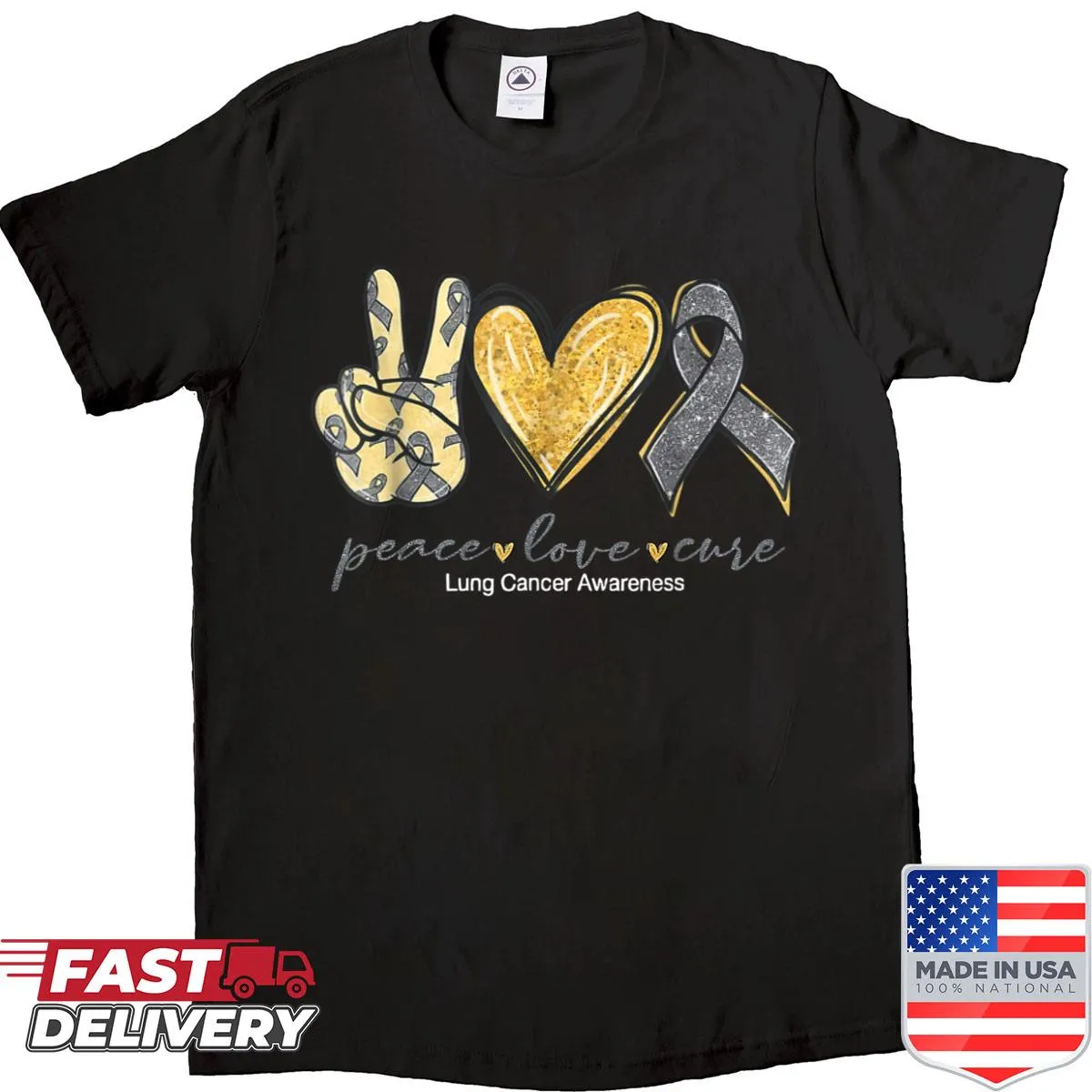 Text design promoting lung cancer awareness on a T-shirt