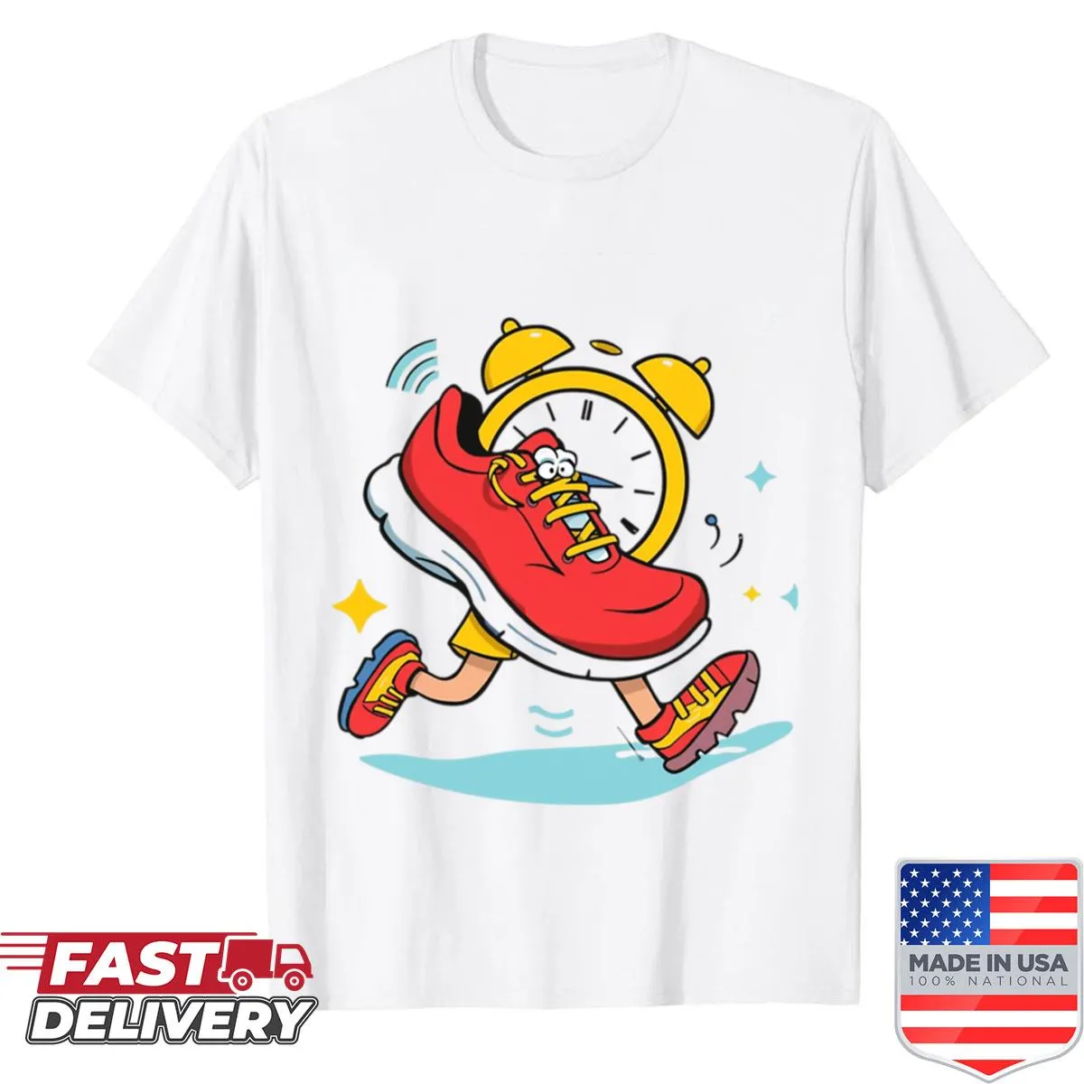 Funny running shoe and alarm clock design shirt