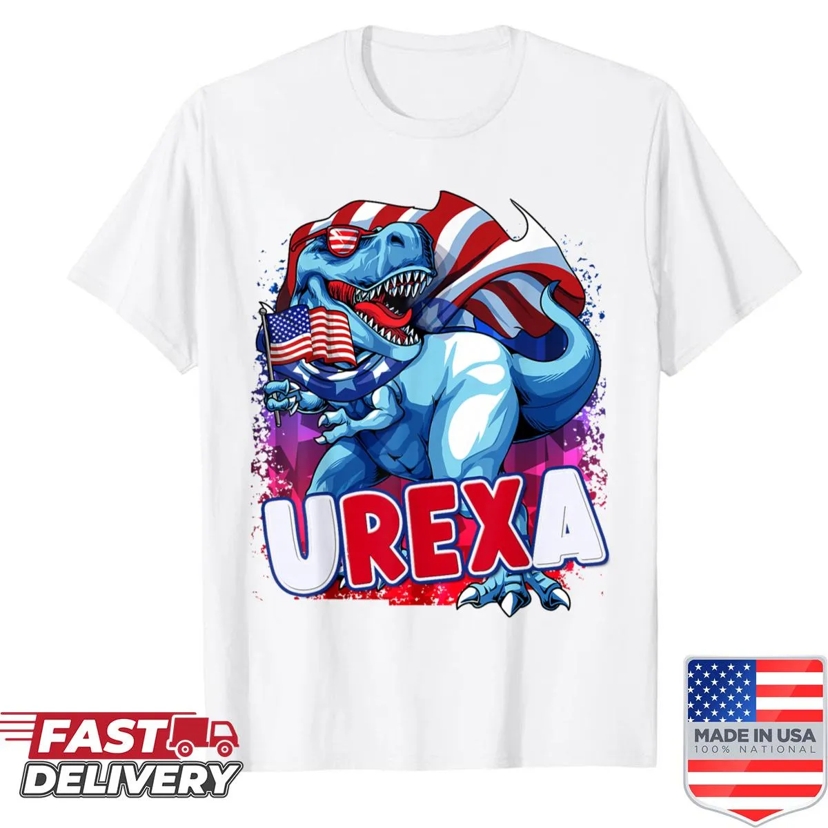 Funny T-rex dinosaur shirt celebrating Fourth of July