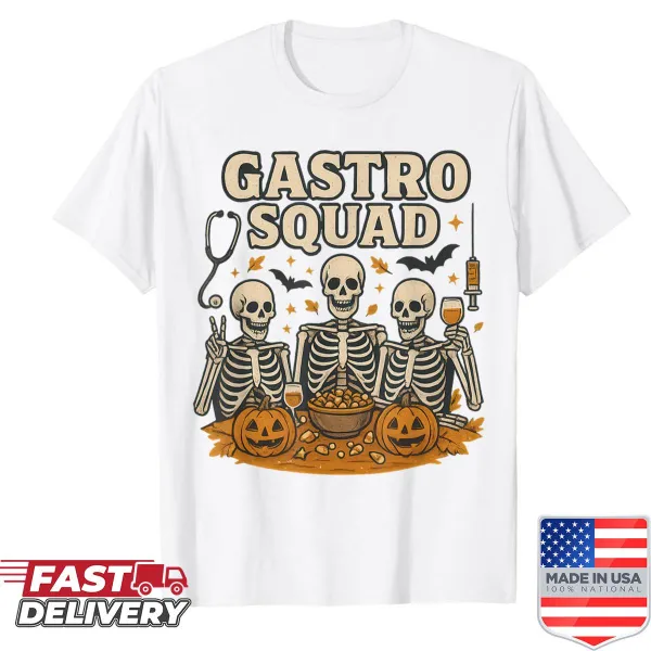Halloween T-shirt with skeleton doctors illustration