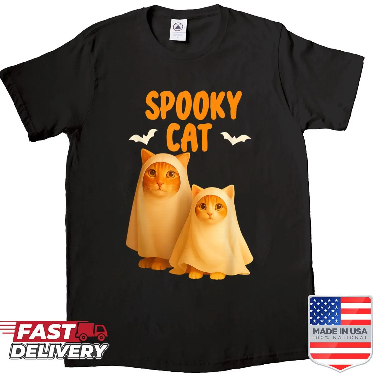 Funny Halloween shirt featuring a ghost cat illustration