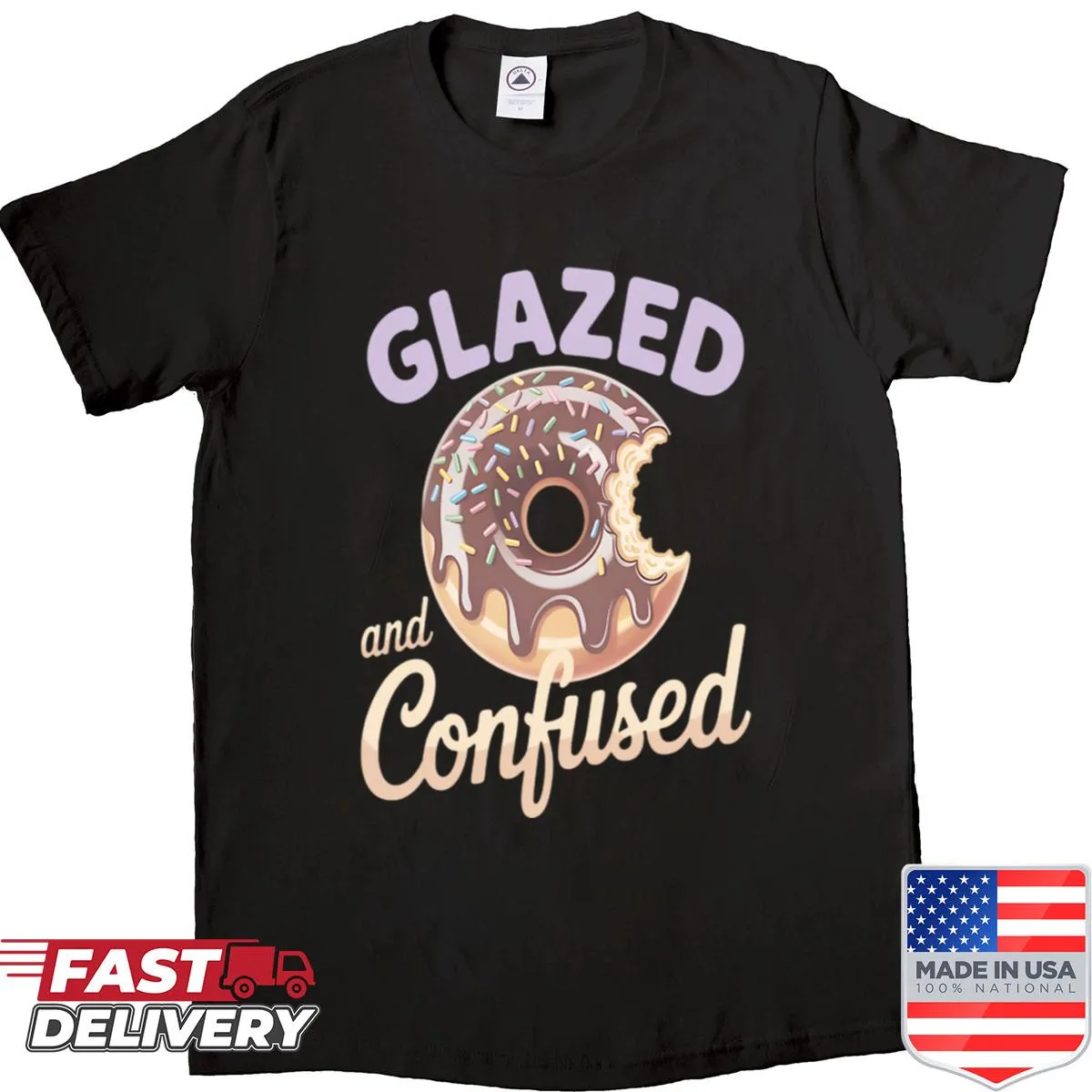 Fun typography shirt for donut lovers with glazed and confused text