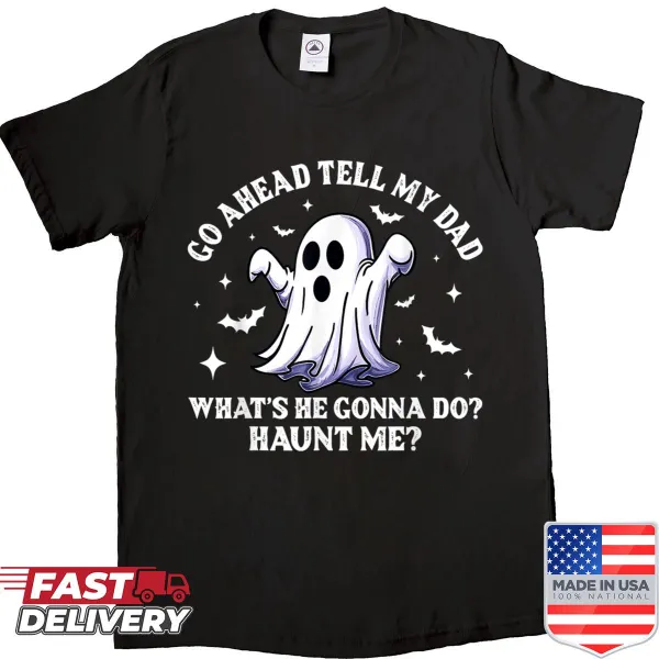 Humorous ghost graphic Halloween shirt with playful text