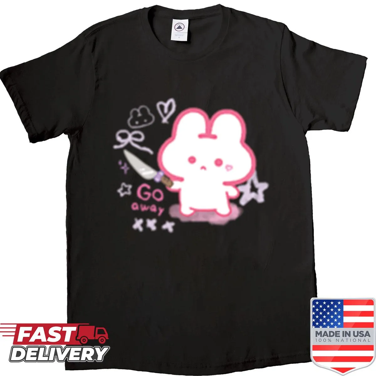 Cute shirt with cartoon bunny saying 'Go Away' for pet lovers