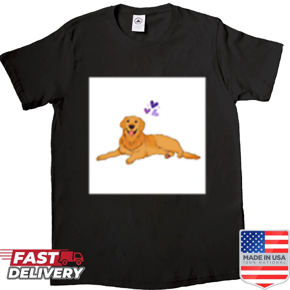 Illustration of a golden retriever on a premium shirt