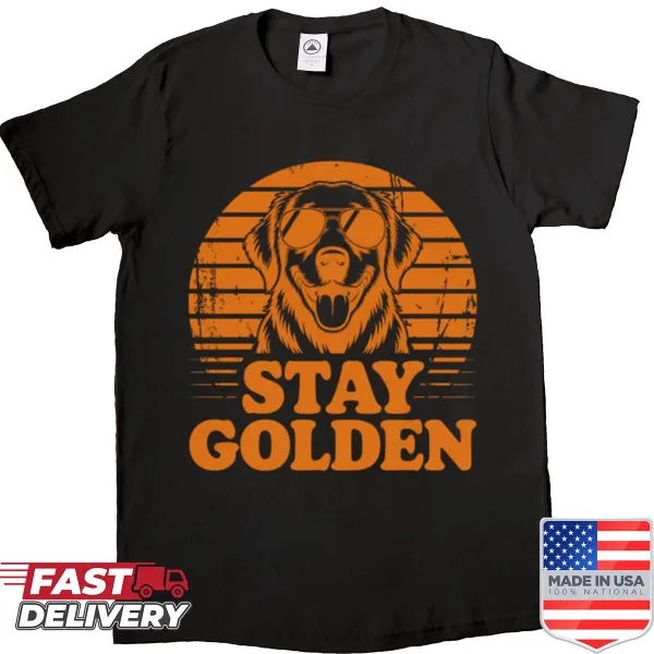 Adorable golden retriever wearing glasses graphic t-shirt