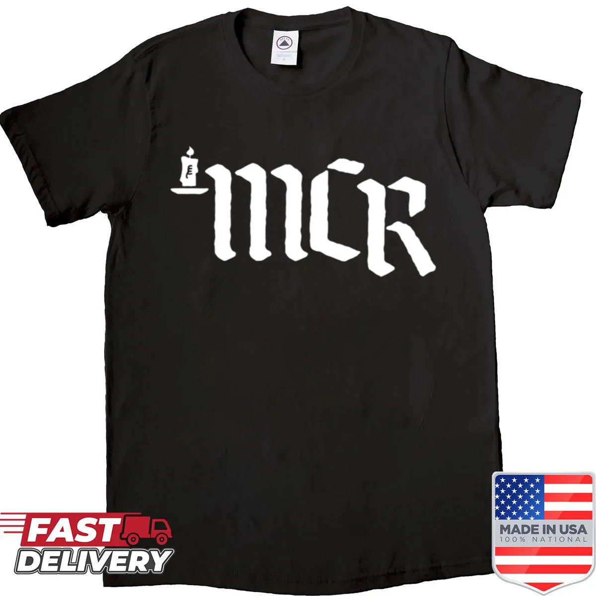 Gothic candle design shirt with edgy typography