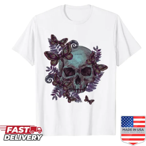 Gothic shirt with skull and butterflies illustration