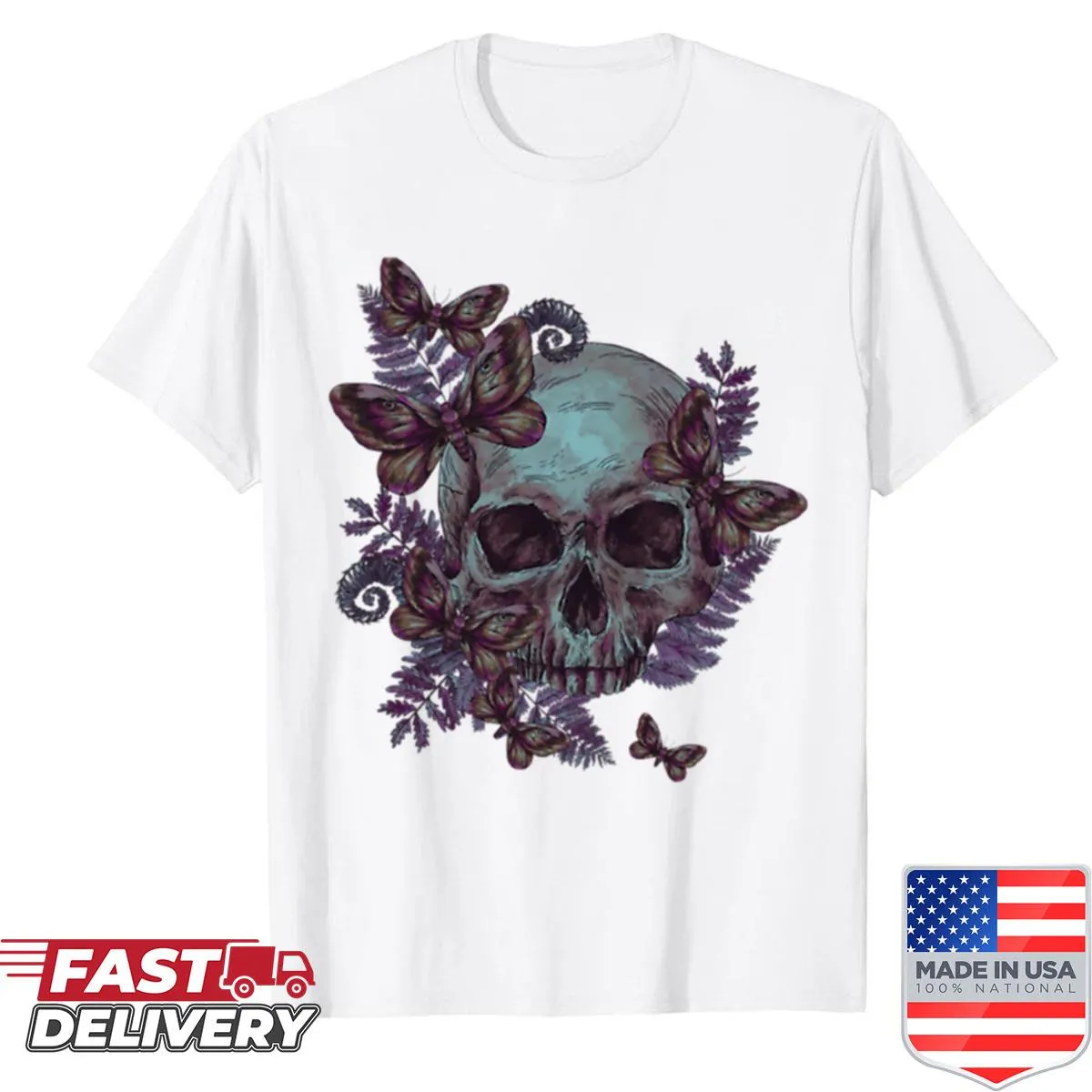Gothic shirt with skull and butterflies illustration