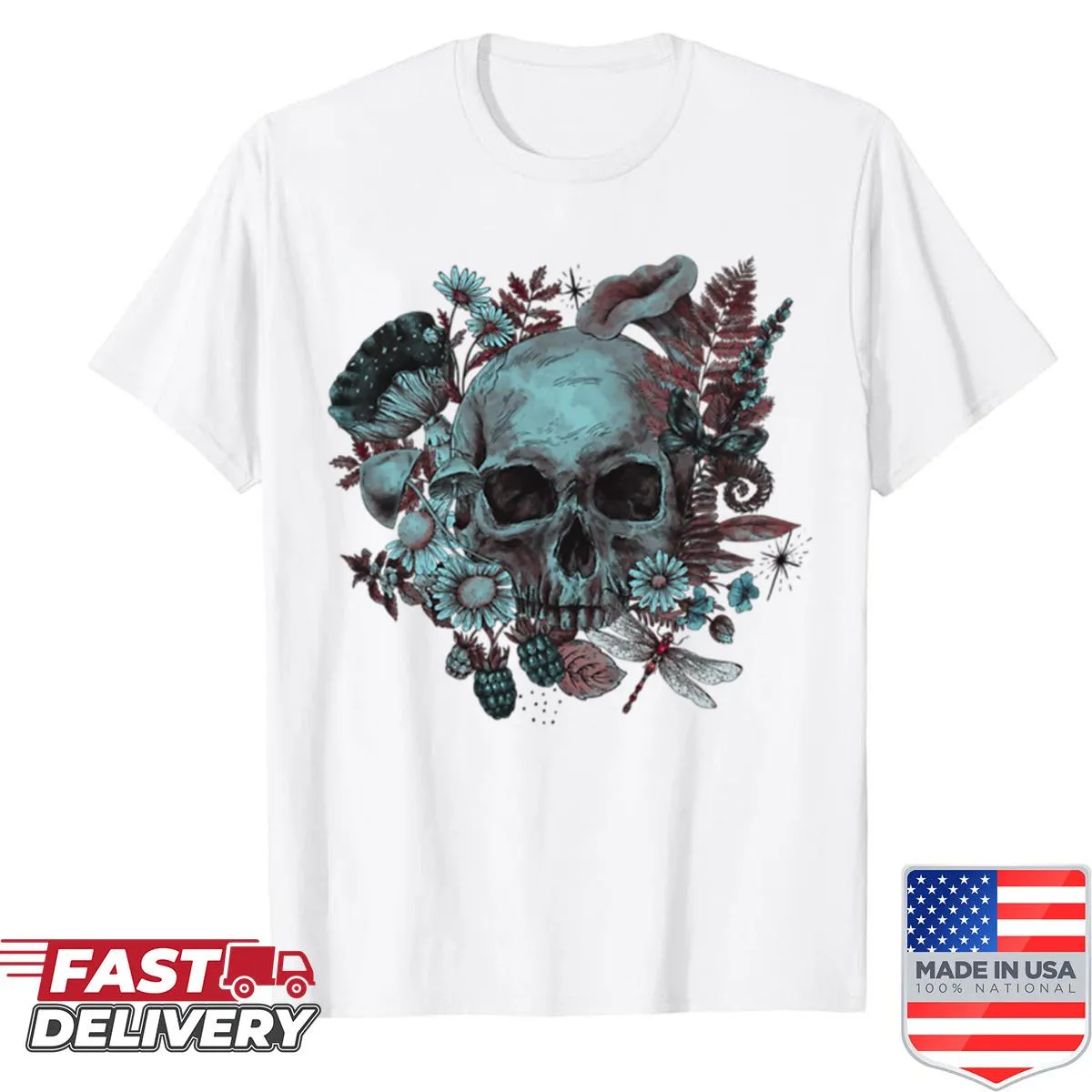 Gothic shirt with skull and floral illustration