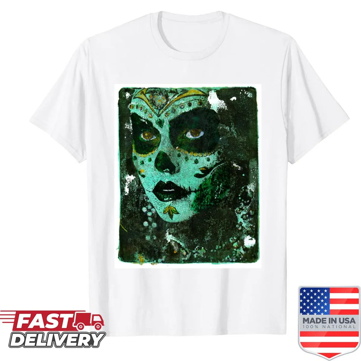 Green Day themed shirt featuring Día de los Muertos design