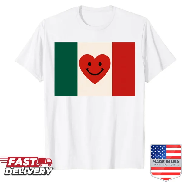 Shirt with smiling heart design in Mexican flag colors