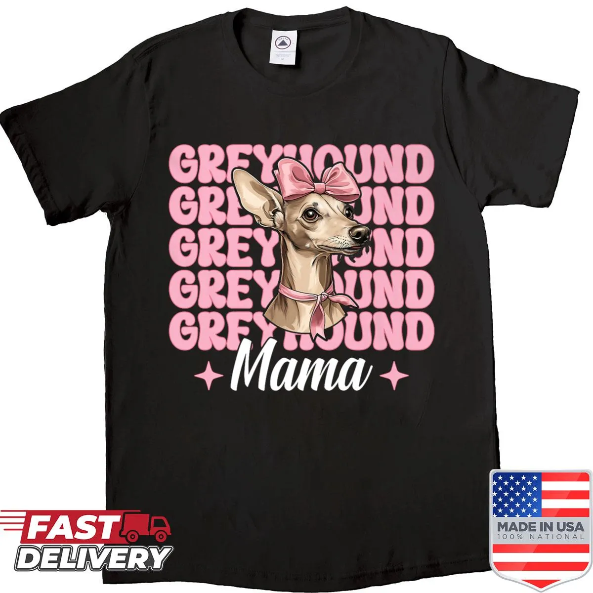 Charming shirt with 'Greyhound Mama' and a coquette bow design