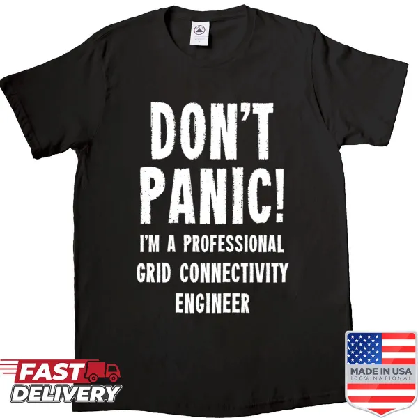 Minimalist typography design for grid connectivity engineers on a t-shirt