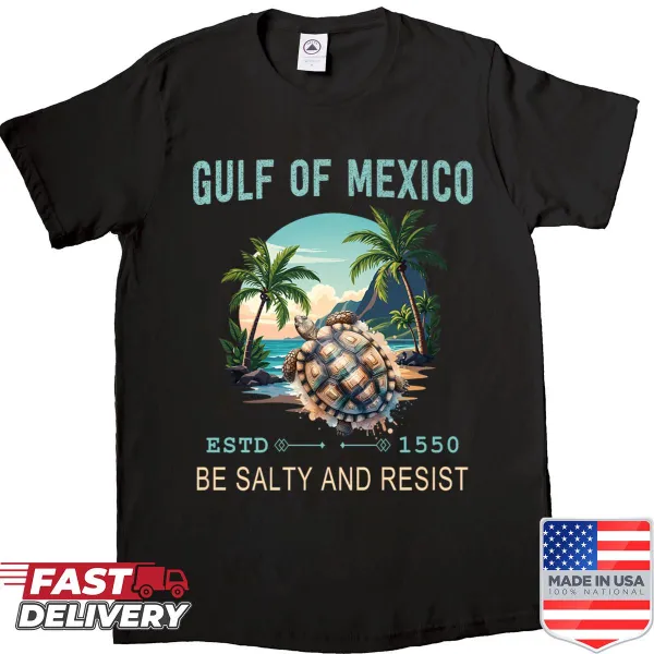 Graphic shirt with a turtle and the phrase Be Salty and Resist