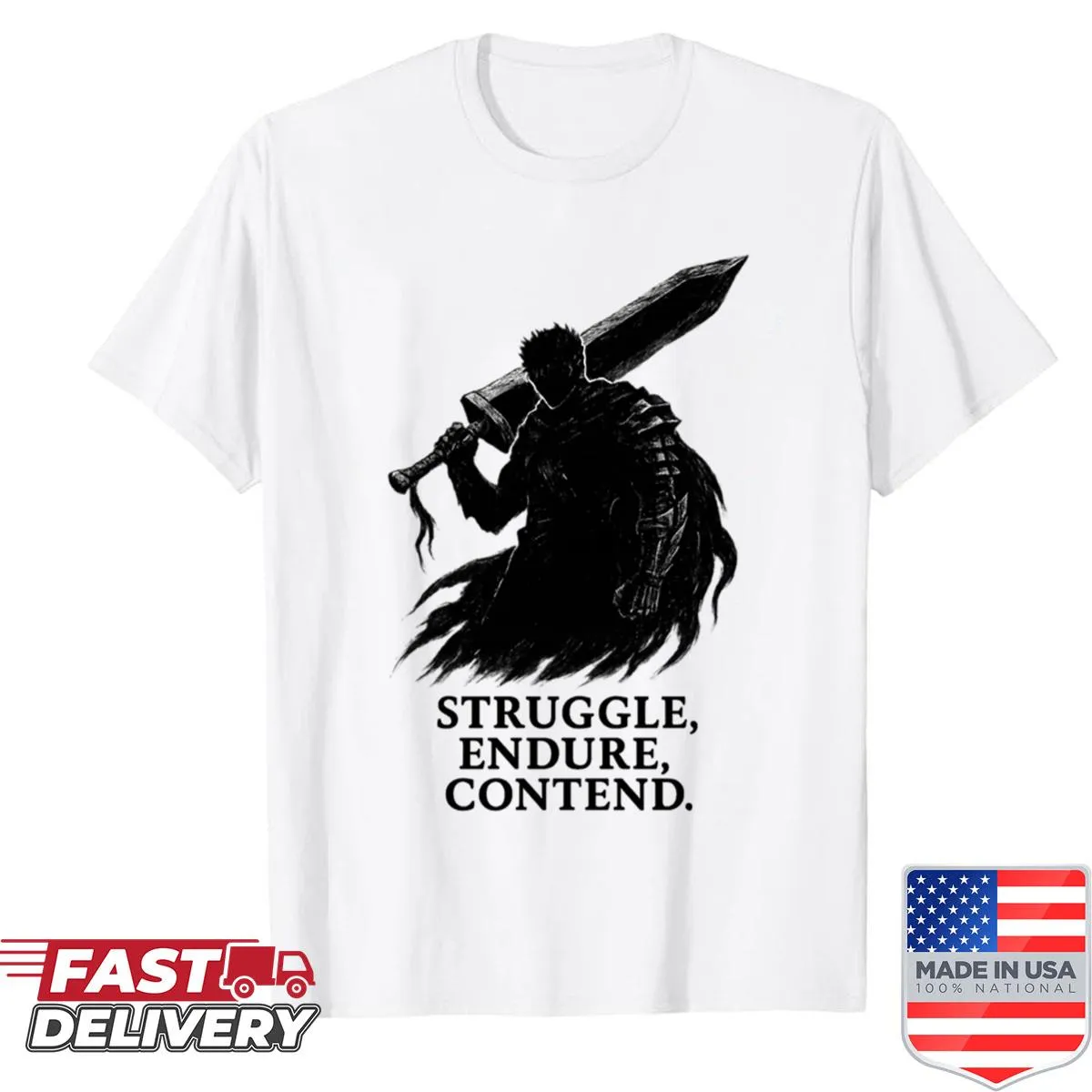 Motivational shirt featuring the phrase 'Guts Struggle Endure Contend' in bold typography.