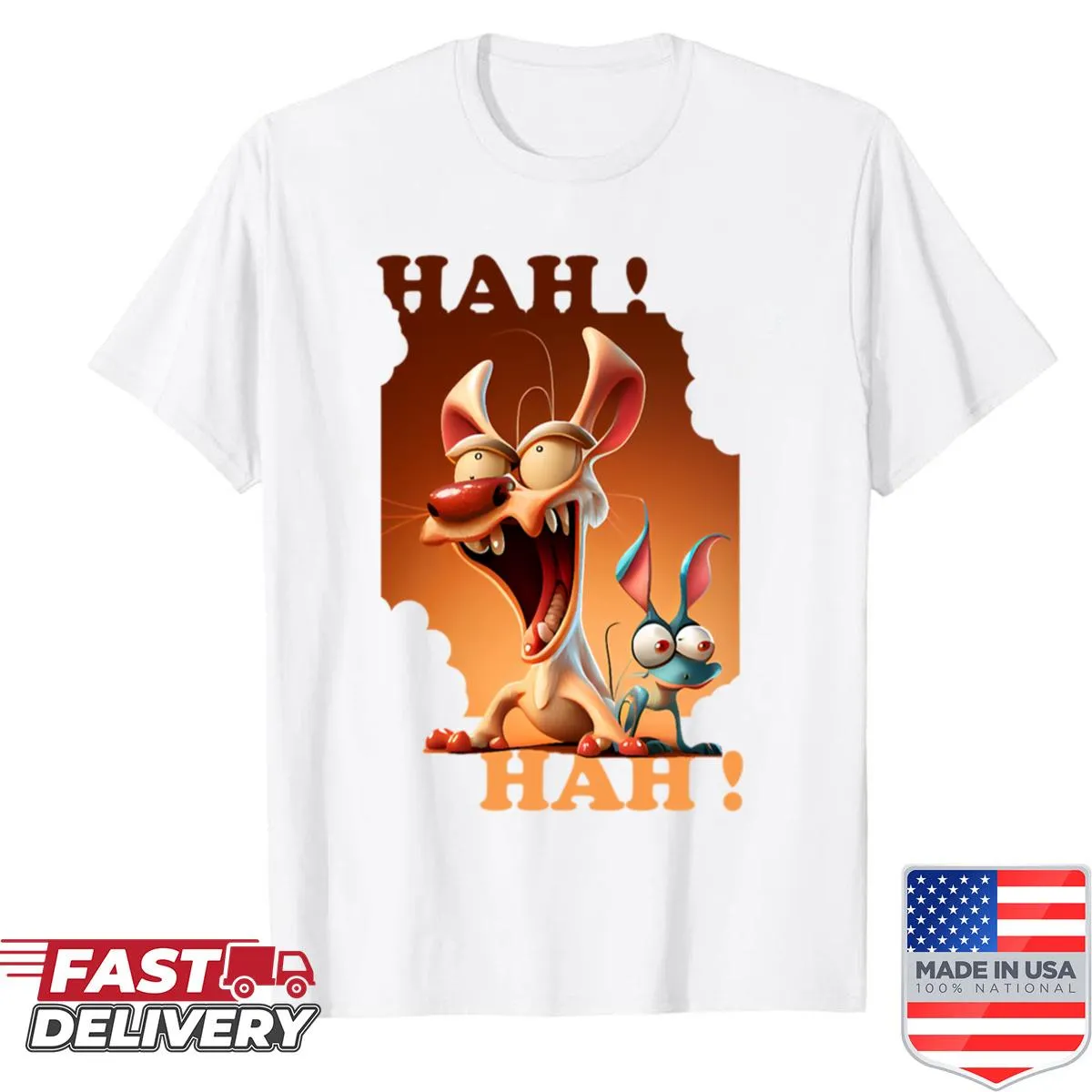 Cartoon-themed shirt featuring Ren and Stimpy illustrations