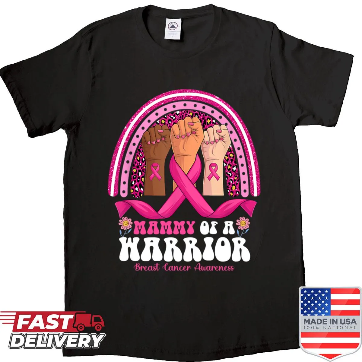 Shirt with the phrase Hand Mammy Of A Warrior and a ribbon