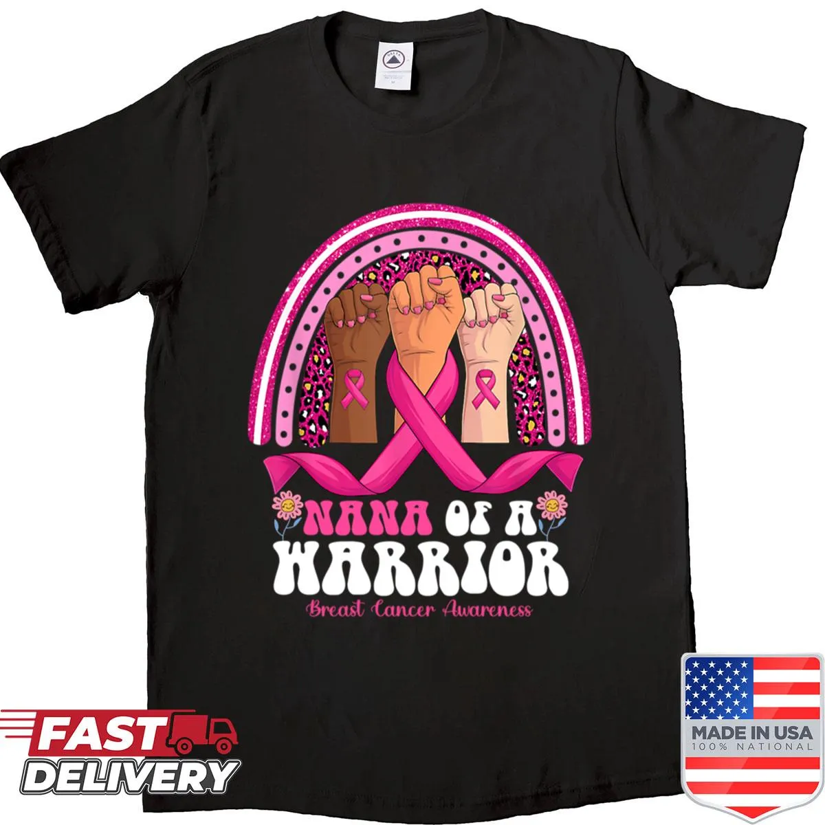 Breast cancer awareness shirt with an illustration of a ribbon and text for Nana.
