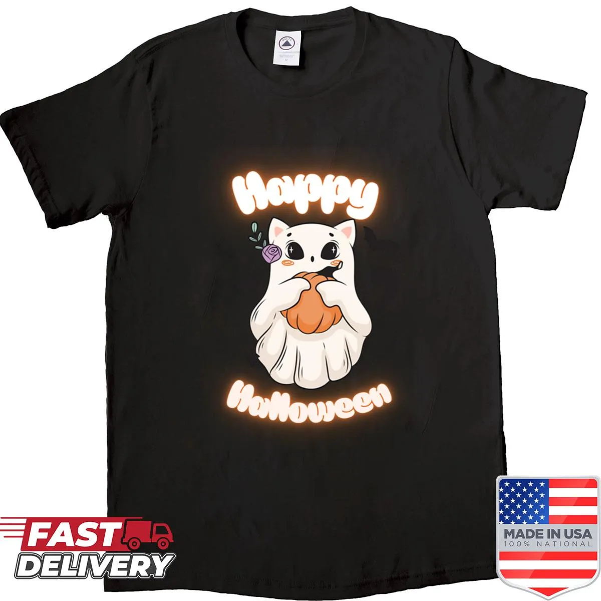 Cute Halloween shirt with cat ghost design for kids